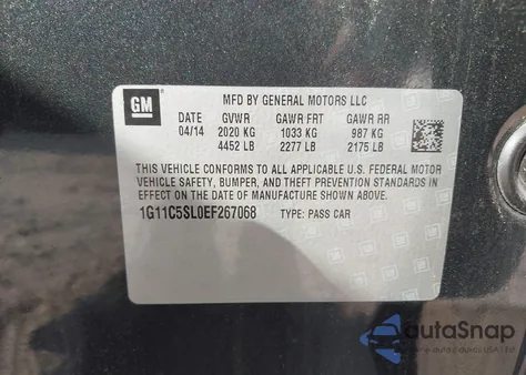 2014 Chevrolet Malibu 1Lt из США, поврежденный, VIN 1G11C5SL0EF267068